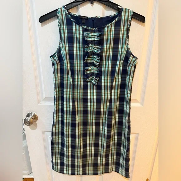 Talbots Blue and White Sheath Midi Tartan Plaid Dress Add a blazer for Fall🍁 - Picture 3 of 5